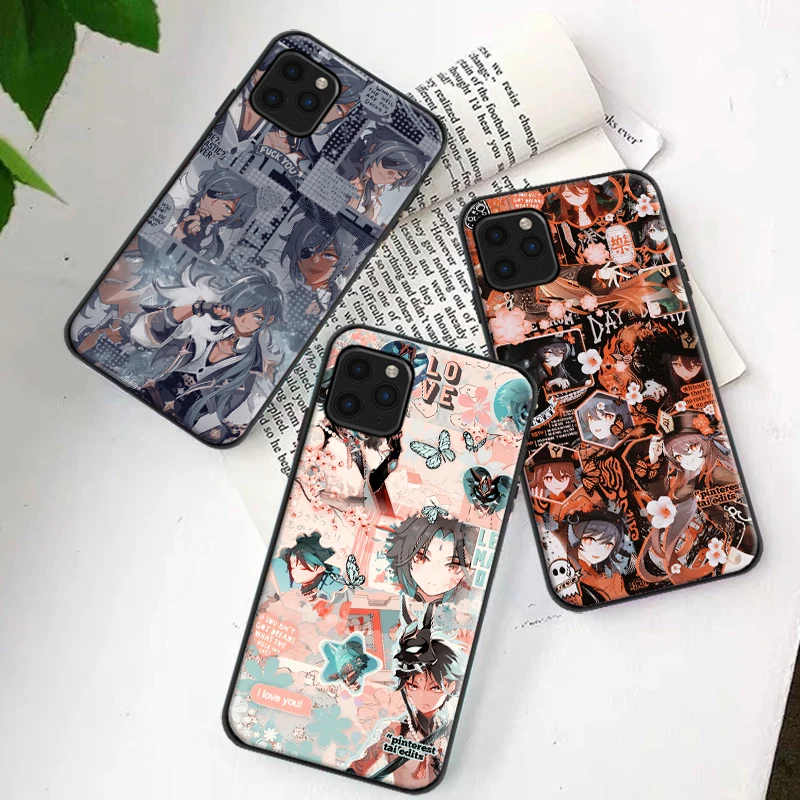 

Genshin Impact Game Black TPU Silicone Soft Phone Case For iPhone 6 6S 7 8 X XS XR XS Max 11 12 13 13 Pro Mini SE 2020 Cover