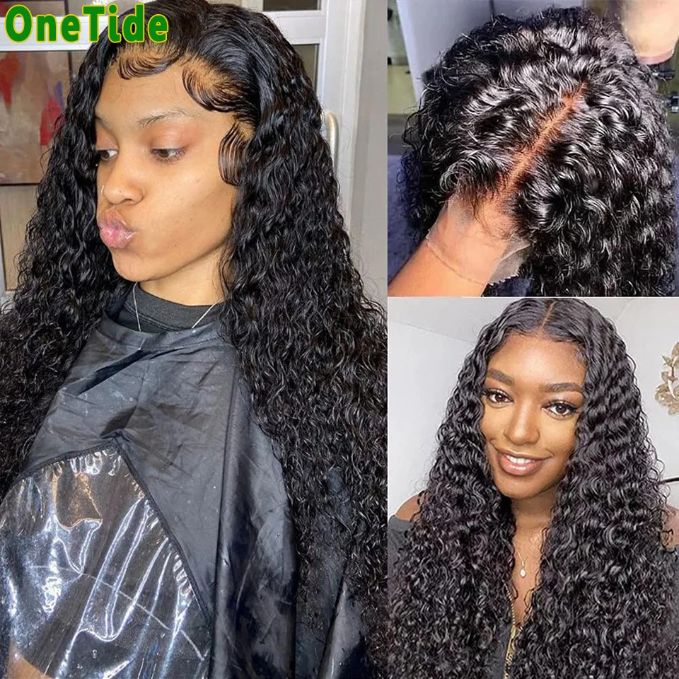 Kinky Curly Human Hair Wig PrePlucked Curly Deep Wave Frontal Closure Wig Brazilian 30 Inch Lace Front Human Hair Wigs For Women