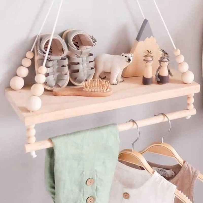 

Wooden Wall Shelf Organizer Floating Shelves for Children's/Kids Room Swing Hanging Rope Storage Decoration Living Room Bedroom