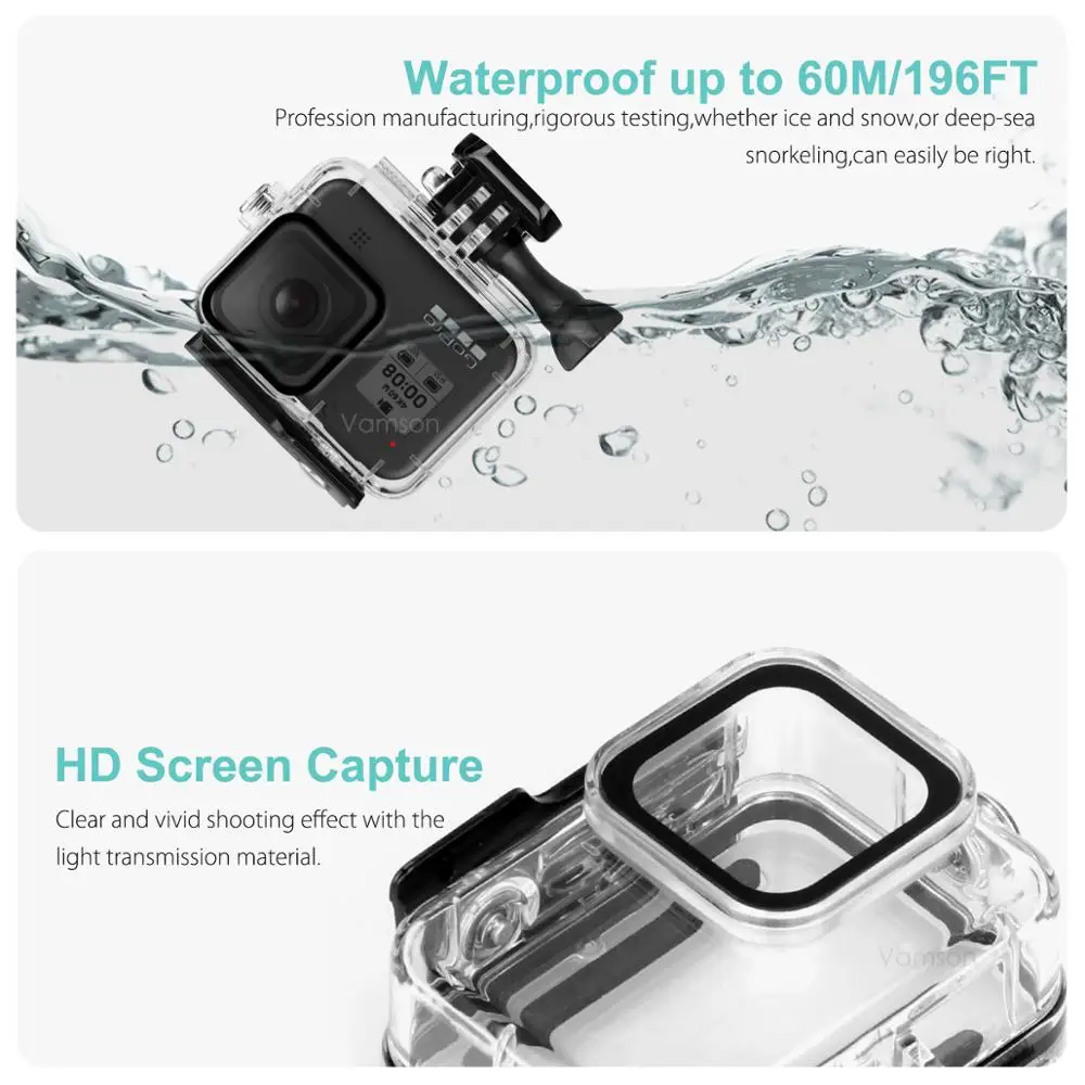 Комплект аксессуаров Vamson для Gopro Hero 8 черный супер набор водонепроницаемый корпус