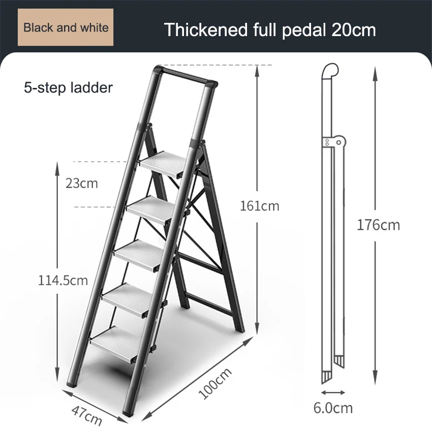 Multifunctional Telescopic Aluminum Alloy Ladder Lightweight 5-Step Ladder 150KG Bearing Home Folding Ladder Herringbone Ladder