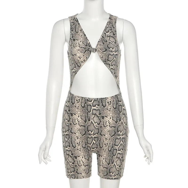 

BOOFEENAA Snakeskin Print Sexy Cut Out V Neck Bodycon Rompers Playsuits Stretchy Jumpsuit Women Cute Summer Outfits 2021 C83BC14