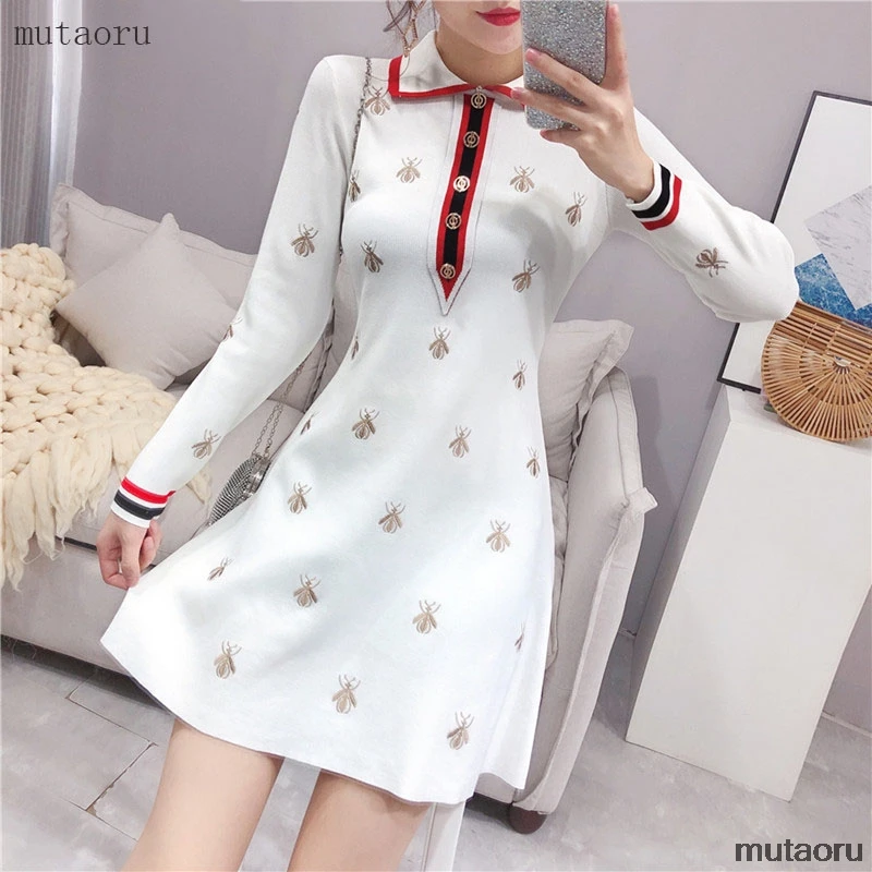 Новинка осени 2019 подиумный дизайн темперамент Золотая Пчела вышивка отложной