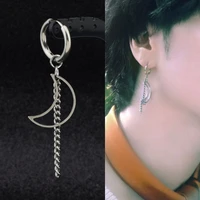 men new punk moon long tassel hoop earrings stainless steel korean version guys hip hop rock drop earrings for unisex jewelry