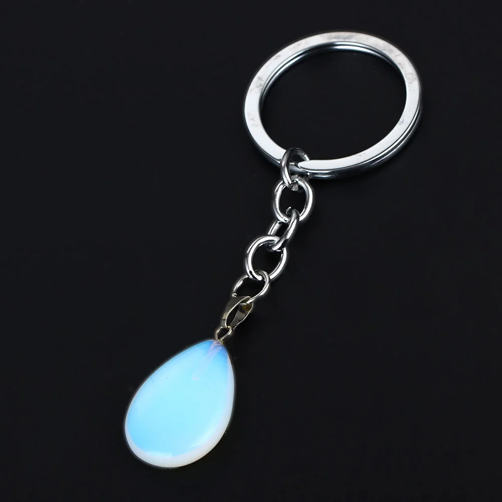 

36PC Light Blue Nature Stone Quartz Keyrings Water Drop Charm Key Chains Key Rings Family Friends Jewelry Keychains Bridal Gifts