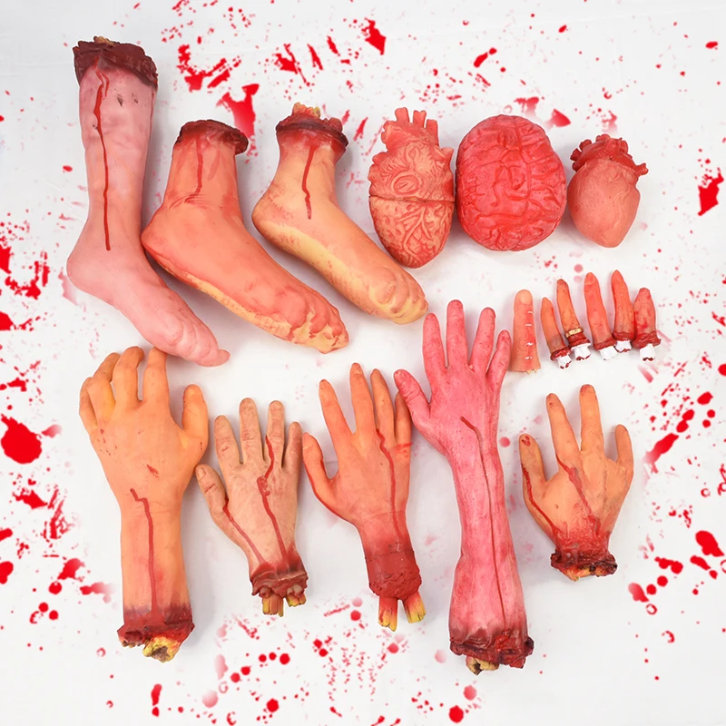 

Halloween Horror Prop Decor Scary Bloody Fake Broken Hand Foot Finge Leg Brain for Halloween Party Haunted House Decoration