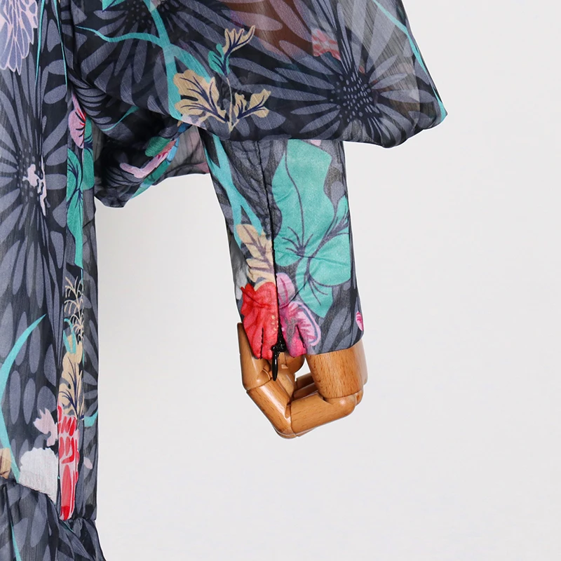 

Bohemian Printed midi Dress For Women Lapel Long Sleeve High Waist Tunic Hit Color Dresses Female Fashion New Style