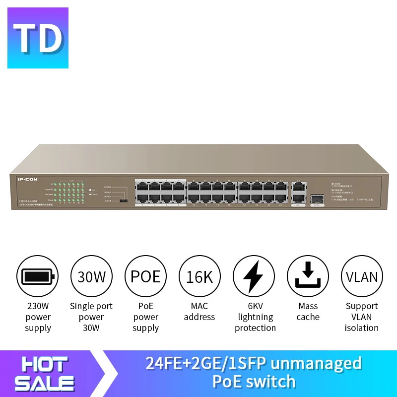 Сетевой коммутатор TD TDF1126P 24 250W Ethernet на порта источник питания PoE 225 Вт защита от