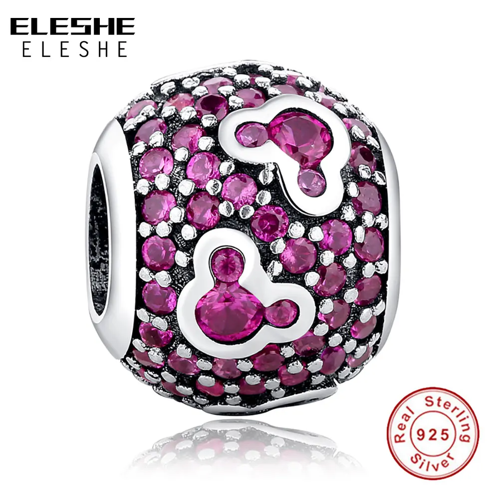 

ELESHE Authentic 925 Sterling Silver Beads Fit Original Bracelet Sparkling CZ Minnie Charm Bead For Women Luxurious Jewelry