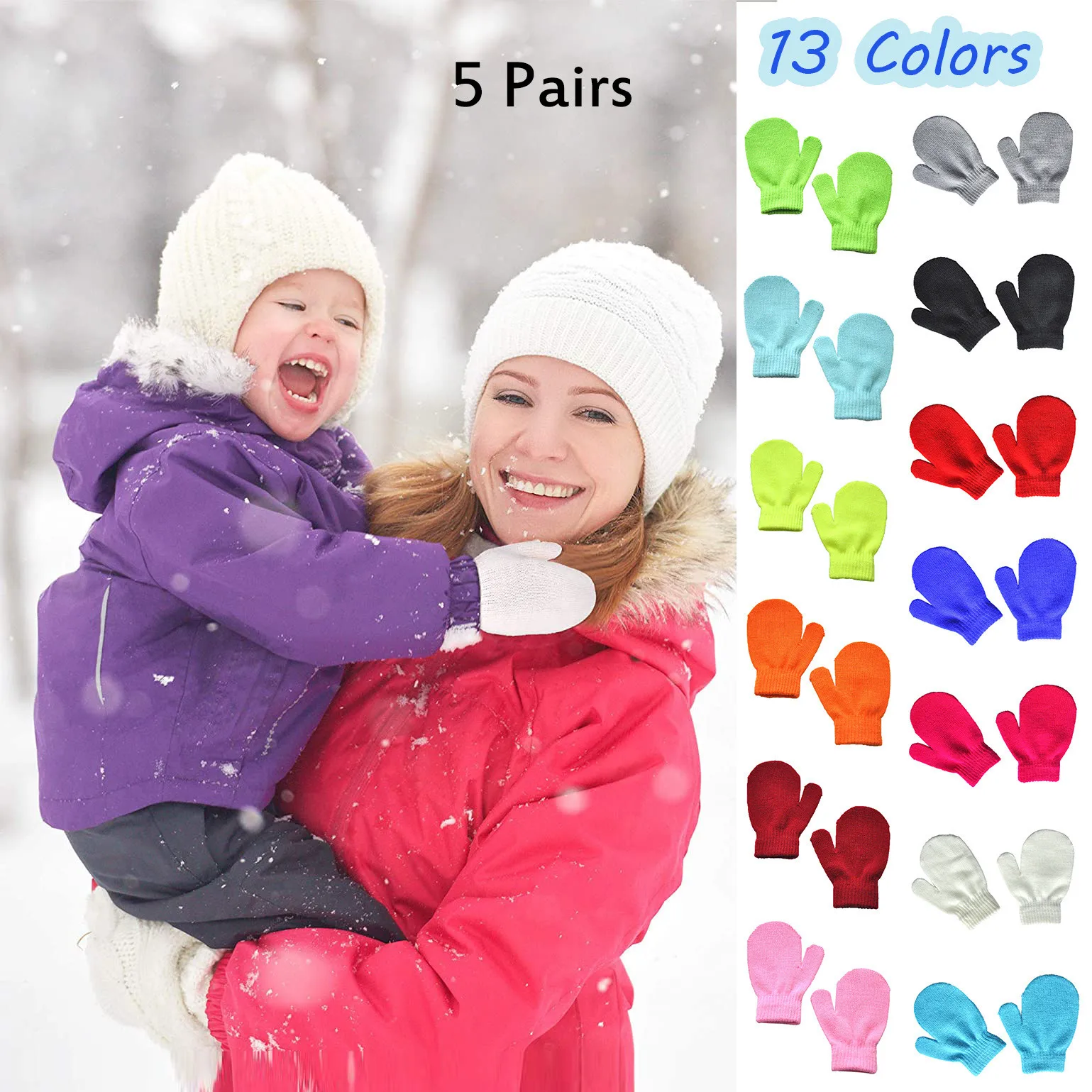 

5 Pairs Multicolor Infant Baby Cute Knit Mittens Hot Girls Boys Of Winter Windproof Warm Gloves baby accessories Kids Mittens