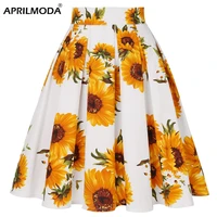 2021 vintage floral printed a line tunic women skirts high waist female 50s 60s swing rockabilly skirts spring summer