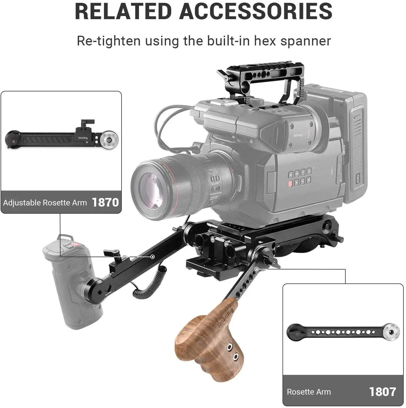 Оснастка SmallRig для цифровой зеркальной камеры левая сторона деревянная ручка