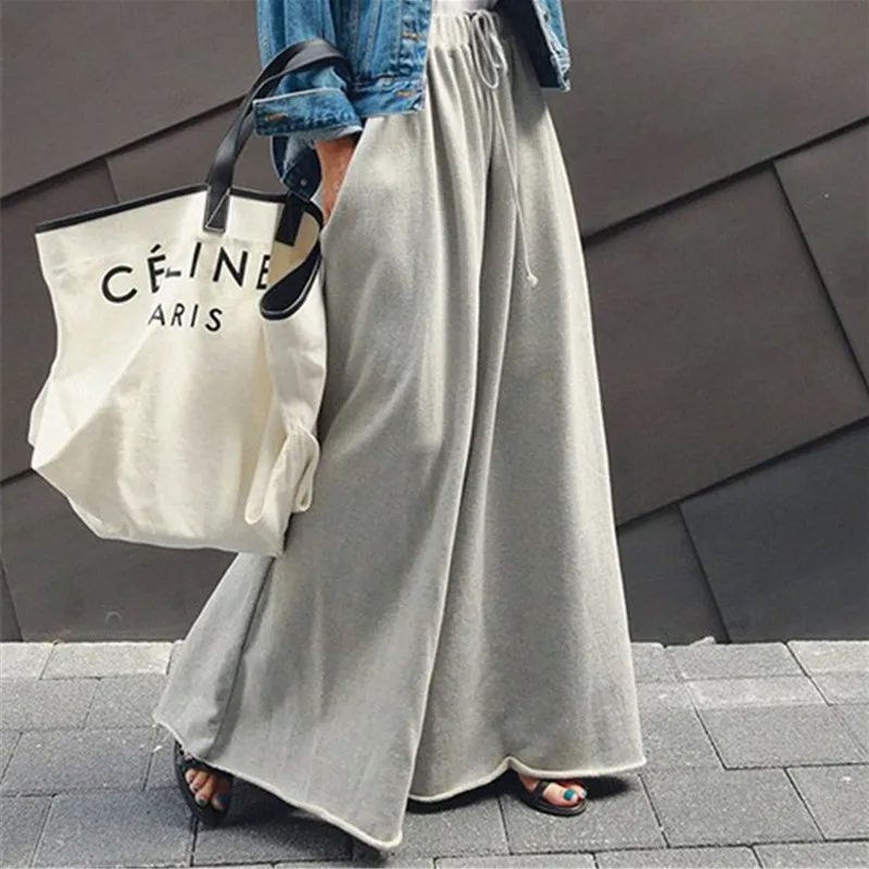 

IHOBBY Wide Leg Loose Pants Elastic Waist Long Capri Pants Casual Students Fashion Cotton Hoodie Trousers Fashion