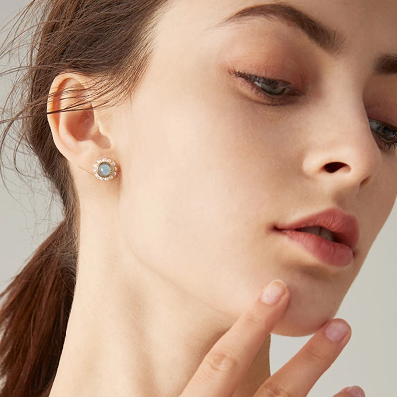 Yhpup модные элегантные круглые серьги гвоздики с синим красным драгоценным камнем