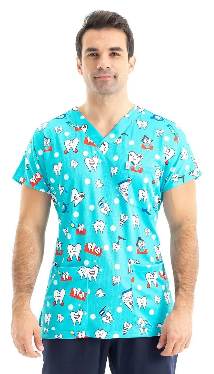 Униформа с зелеными зубьями для мужчин одной верхней частью врачей ветеринаров