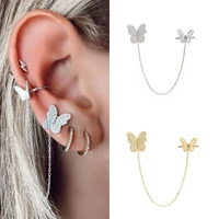 stunning gold filled cubic zircon stud earrings korean ins hip hop butterfly cz chain cuff earrings for women fashion gift