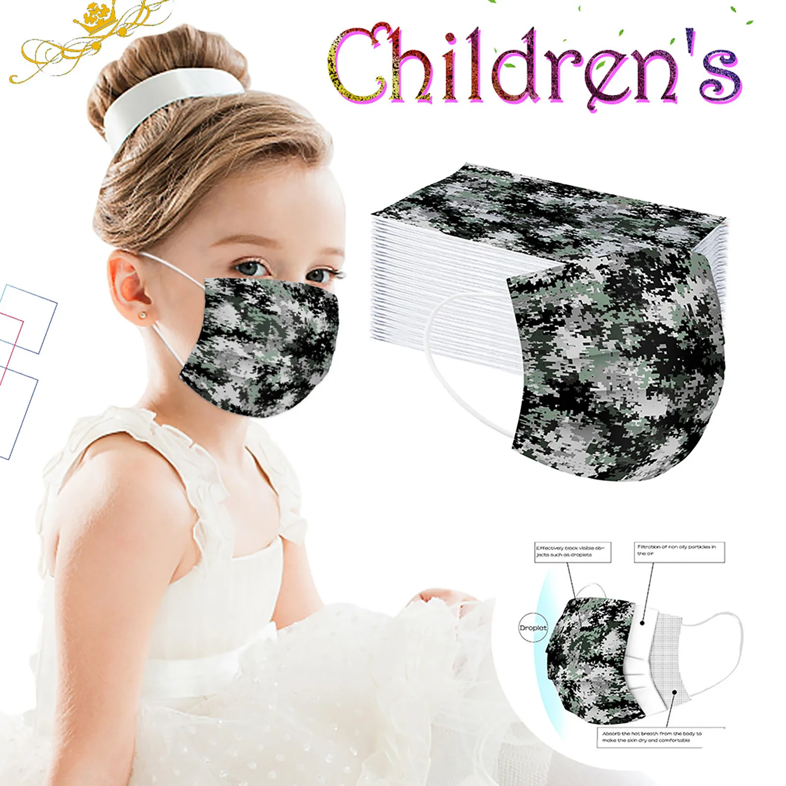 

Camo-Disposable Face _ For Kids 3-слойное дышащее детское лицо _ Камуфляжный Принт шарф женский платок ский женский