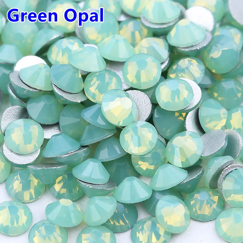 

1440pcs/lot Non Hotfix Strass Crystal Green Opal Glue On Rhinestones Flatback Round 3D Nail Art Decorations DIY