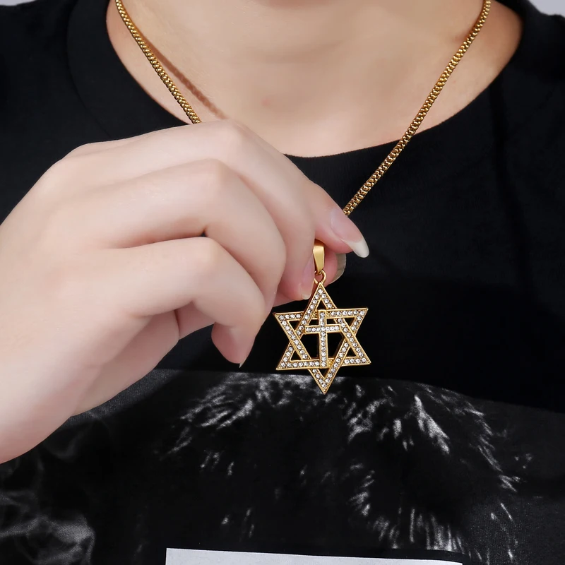 D & Z Iced Out Bling Rhinestone Star of David Cross Подвеска Ожерелье для мужчин и женщин аксессуары в