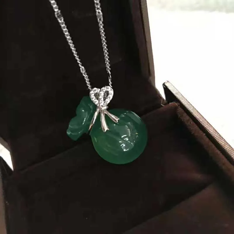 Кулон из натурального нефрита Серебряное ожерелье 925 пробы зеленый агат |