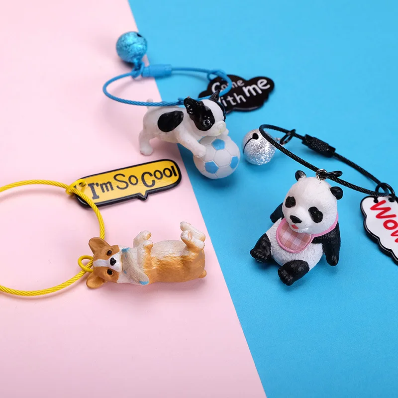 Мультяшный 3D милый питомец собака бульдог автомобиль брелок животное мопс