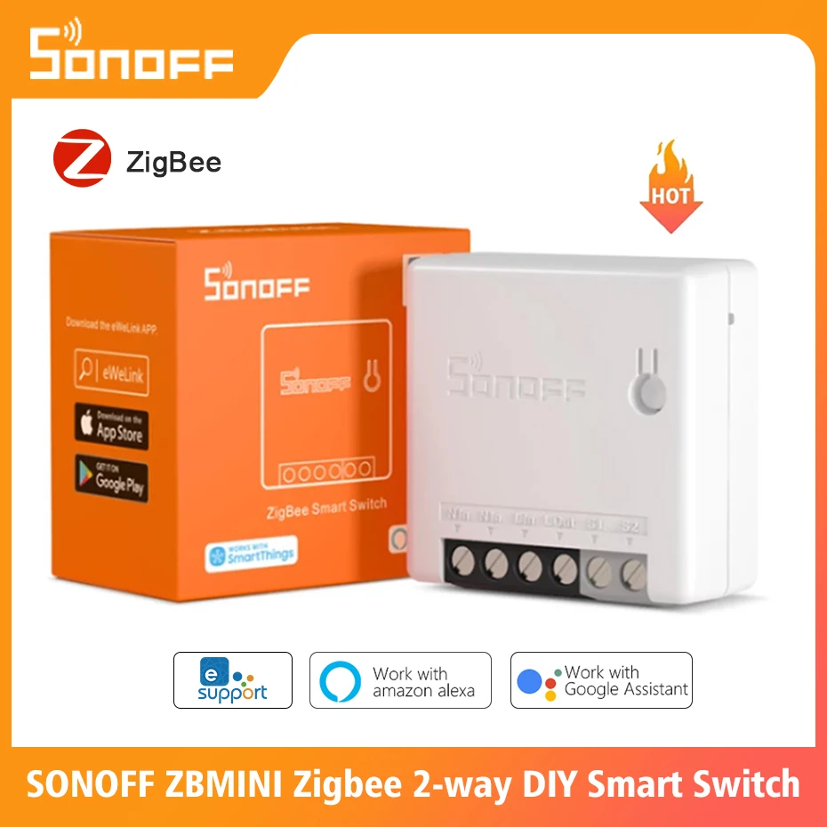 

SONOFF-miniinterruptor ZBMINI Zigbee 3,0, dispositivo de 2 vías, a través de Control inteligente eWeLink, funciona con Alexa y G