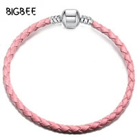 high quality sweet cute pink leather chain charm brand bracelet diy fine bracelets for women girls luxury jewelry pulseras mujer