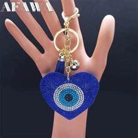 heart blue crystal islam turkey eye key chain gold color tassel keyring jewelry bijoux acier inoxydable k2805s01