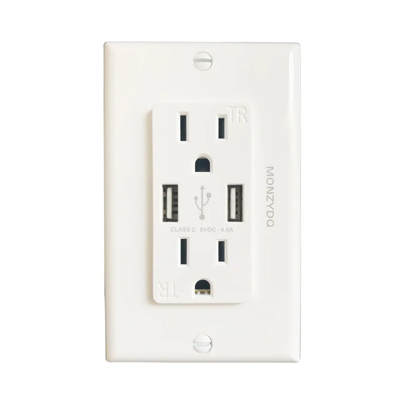 Tomada de Parede com Carregador Usb Peças Padrão Eua Dual com Portas Usb Tomada Dupla de 4.8a com Painel Retardador de Chamas Usb 118 mm 76 mm Acessórios de soquete elétrico