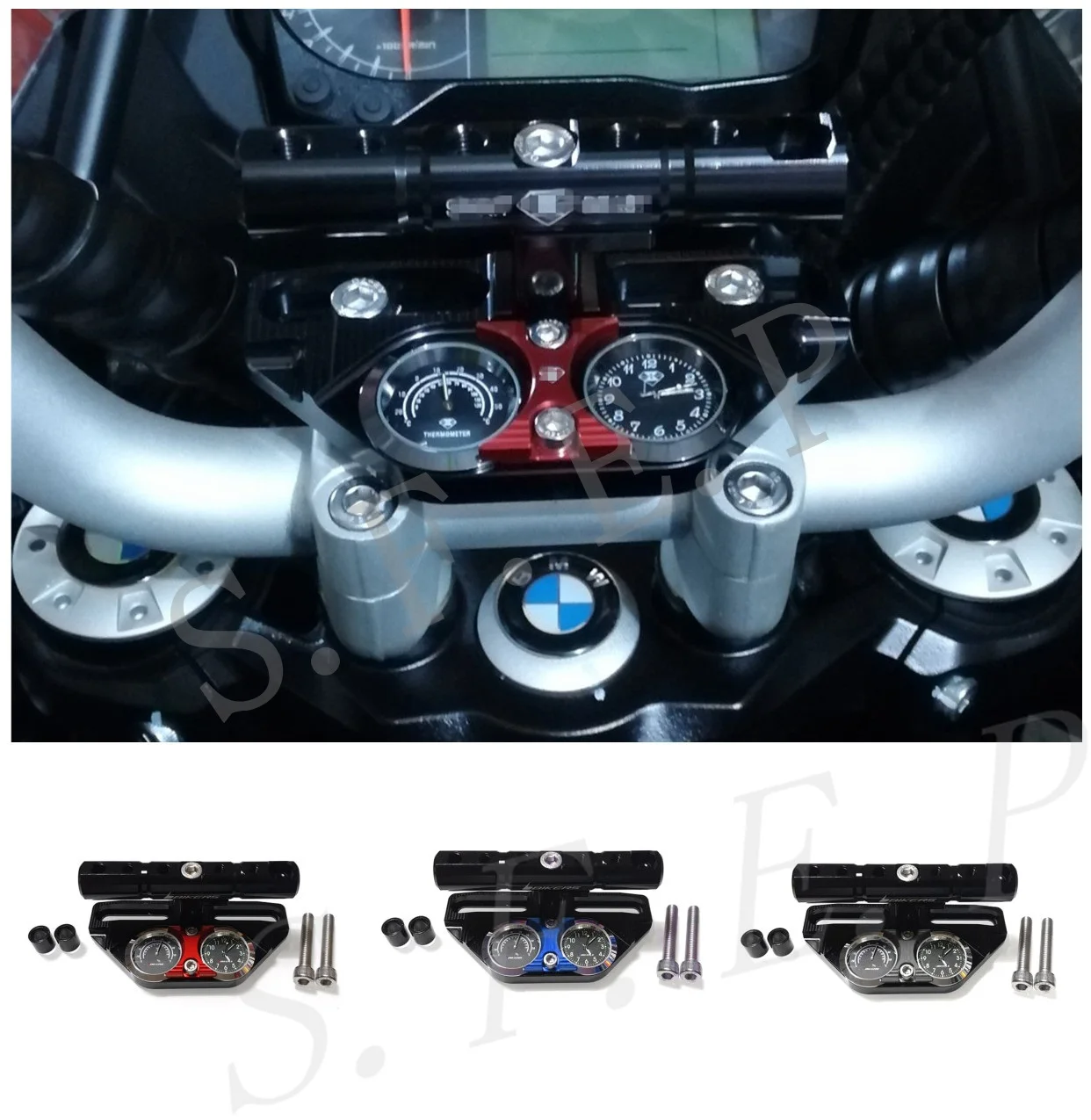

Motorcycle CNC Aluminum Fixed Thermometer With Multi Steering Wheel Support Rod For BMW G310GS G310R R1200GS F800GS