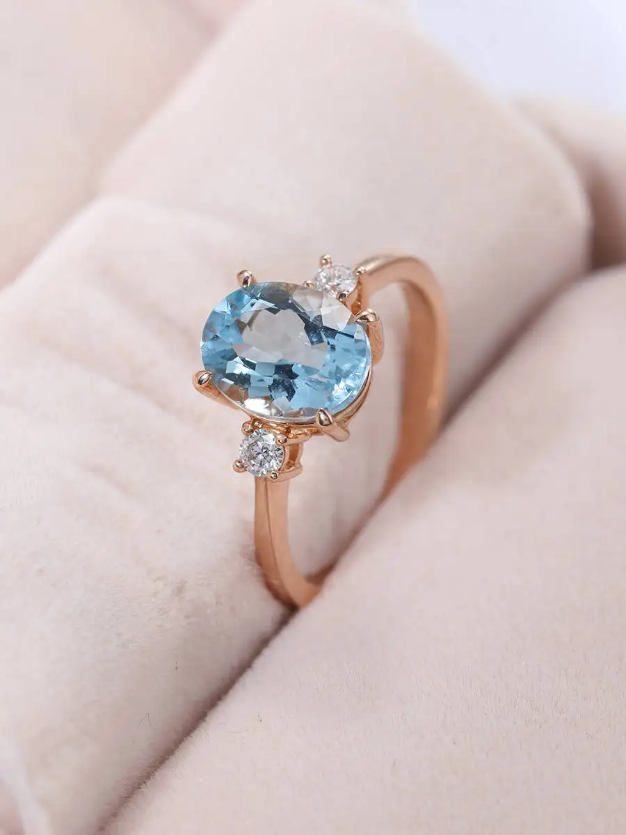 Женское Обручальное кольцо с блестящим синим цирконием розовое золото модное