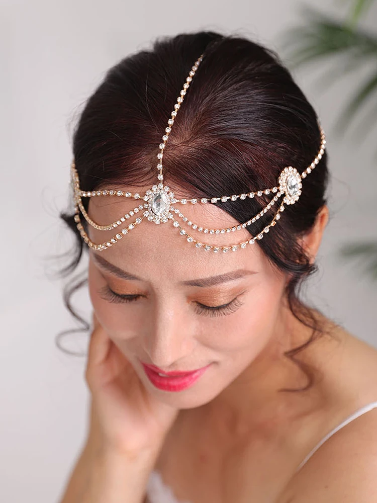 Новые модные розовые золотые серебряные цепочки на голову Стразы головные уборы