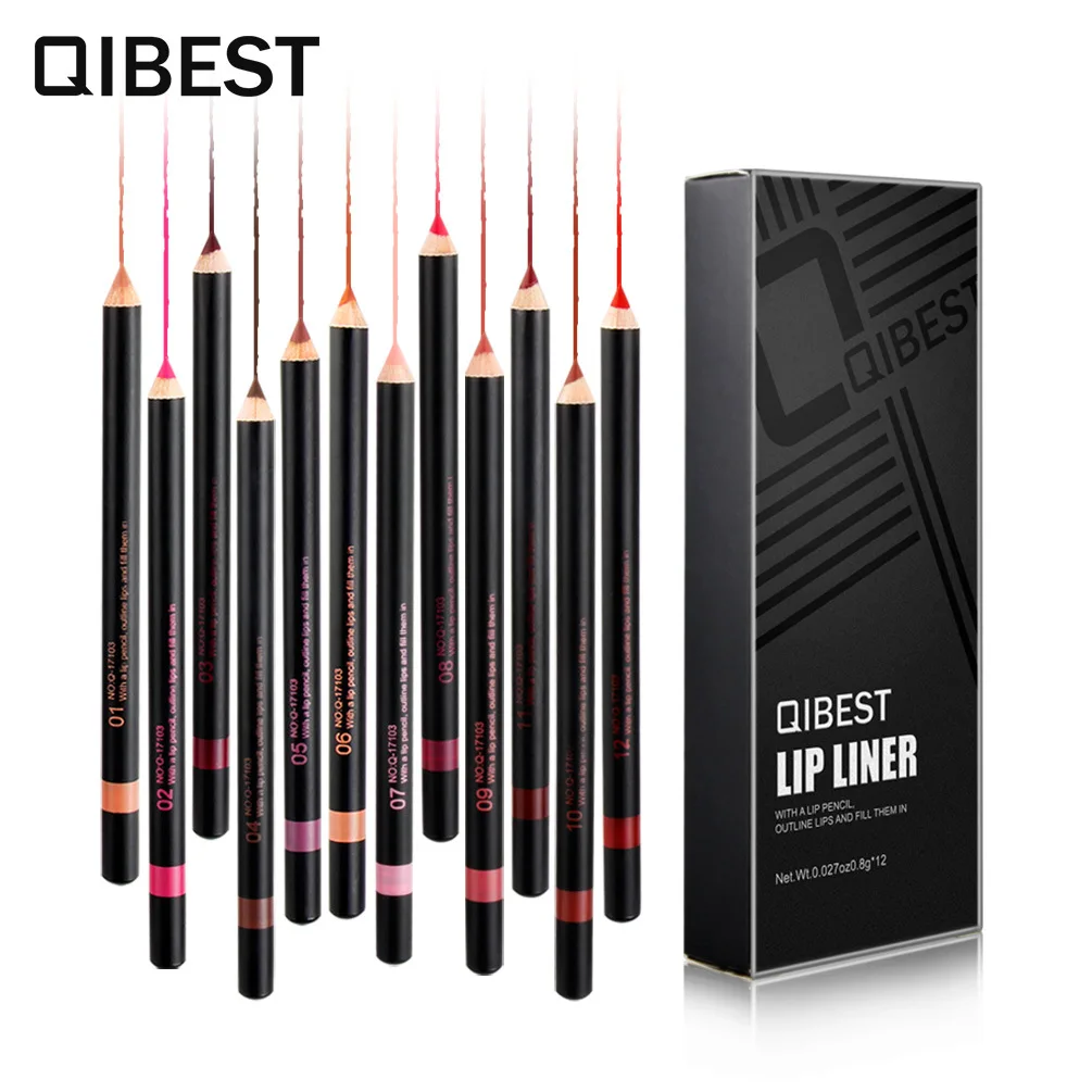 

Qibest Stylish Black Rod Lip Liner 12 Color Mixed Color Lipliner Set Waterproof Modified Makeup Cosmetic Gift for Women Hot Sale