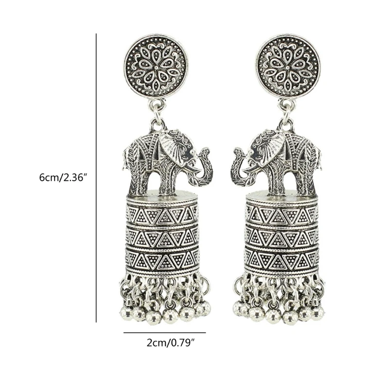 

1 Pair Retro Ethnic Indian Elephant Tassel Dangler Earrings Vintage Women Bridal Jewelry Gifts Wedding Party Decor