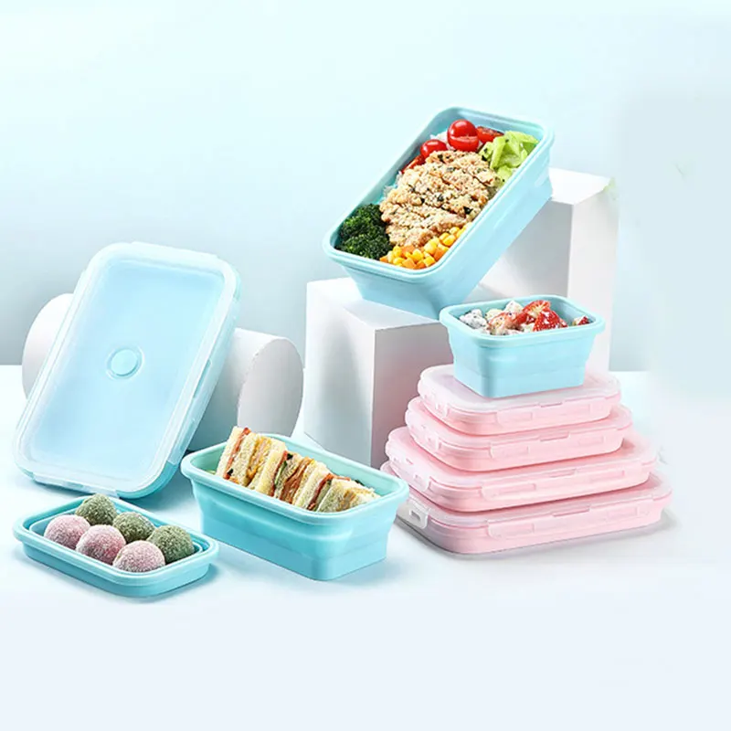 Конфетный цвет силиконовый складной ящик бенто Складной Портативный Ланч бокс