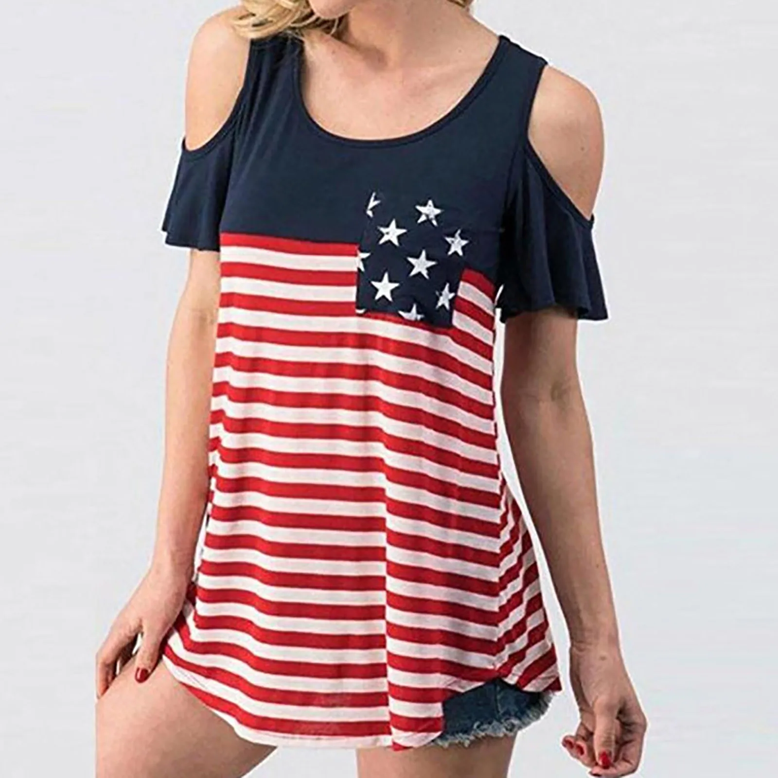 

Summer Dress Women Robe Femme Short Sleeve Off Shoulder O-neck Independence Day Printing Relaxed Tops платье 2021