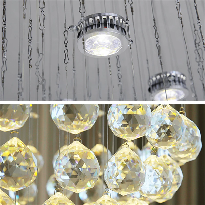 

Long Crystal Chandelier Luxury Lamp Modern Large LED Staircase Light Ball Cristal Lustre Fixtures for Living Room Lobby Stair