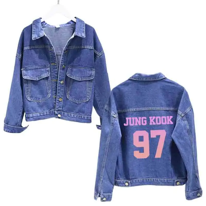 Love yourself синяя джинсовая куртка женская jungkook97 Куртка harajuku kpop bangtan Эстетическая Jimin jin RM Jungkook Jhope Suga V - Цвет: jungkook97 jacket 1
