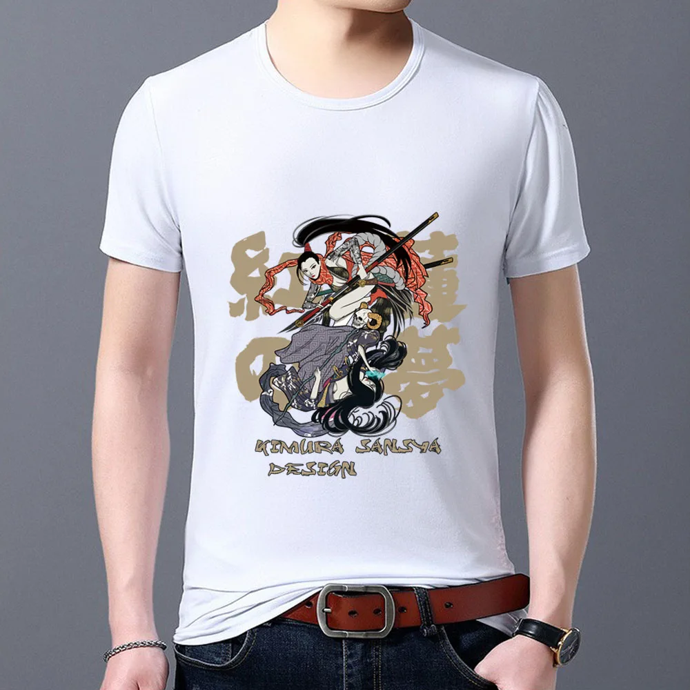 

New Men's Commuter Classic T-shirt Trendy Top Japanese Cartoon Comic Samurai Pattern Comfortable Men's Soft Men's Shirt S-5XL