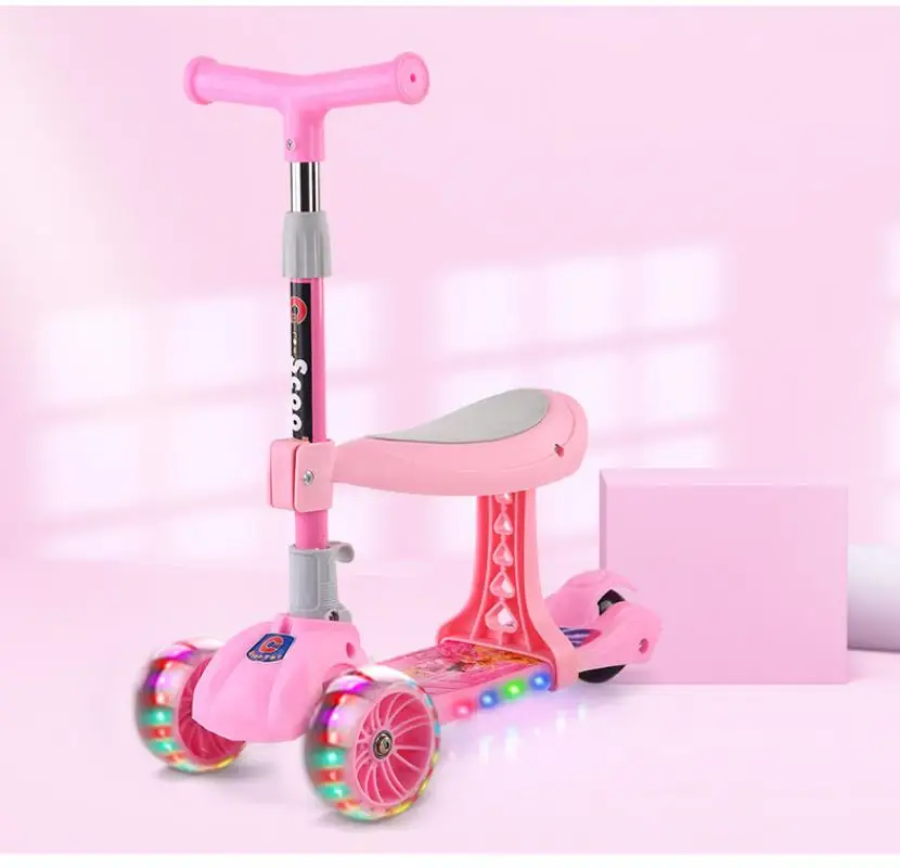 Скутер растягивающийся 2 в 1 складной 3 колесный Детский самокат кикборд с