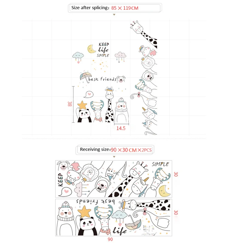 Zollor Наклейка на стену с изображением мультяшных животных милого льва медведя