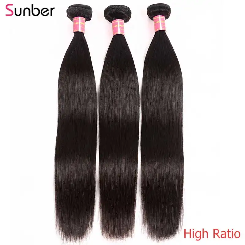 Sunber волосы перуанские прямые волосы пряди 3 шт. высокое соотношение remy волосы натуральный черный цвет двойной уток 8-30 дюймов может быть очищен