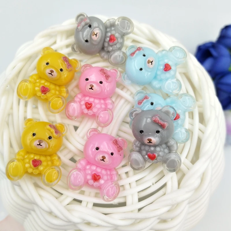 Kawaii Медведь из смолы с плоским основанием камни аппликации домашний Декор