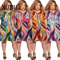 xuru european and american new style womens plus size dress v neck short sleeved abstract printed dress