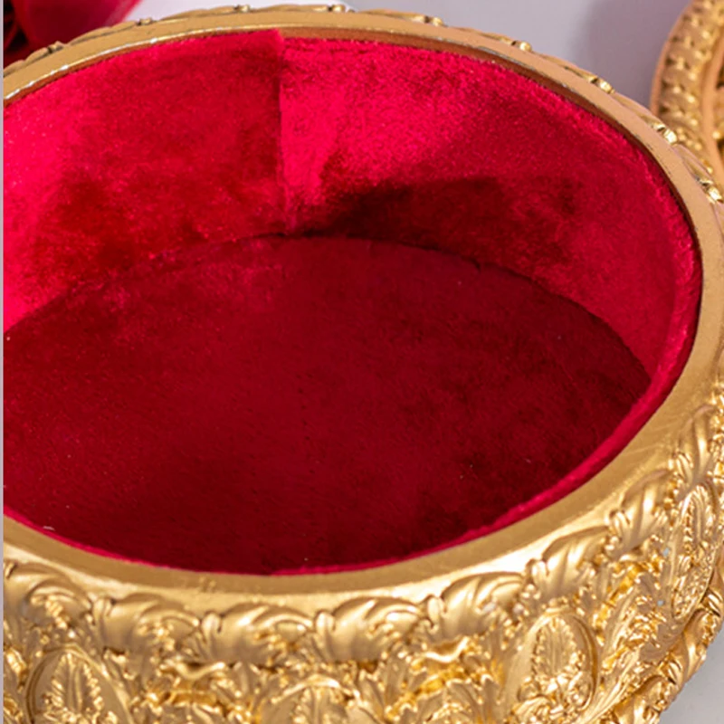 

European Retro Gold Flocked Jewelry Pearl Box Porch Living Room Key Storage Candy Box Chinese Style Antique Home Vintage Bins