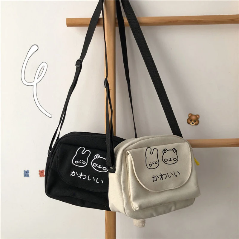 

Japanese Street Zipper Buckle Cute Diagonal Cross Bag Harajuku Kawaii Canvas Shoulder Bag 90s Vintage Women's Y2k ​Messenger Bag