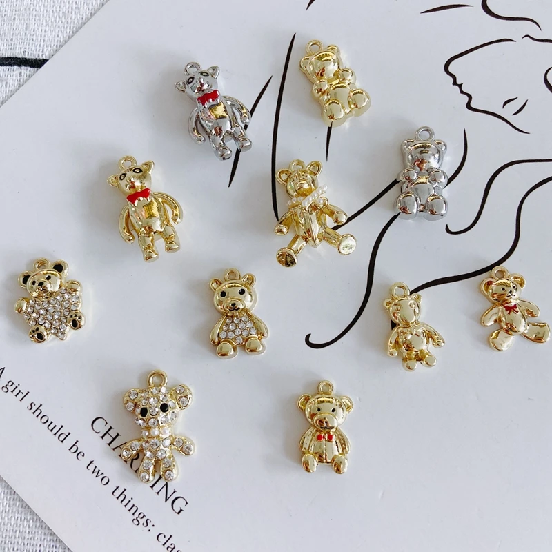 

DIY jewelry accessories exquisite all-match alloy inlaid zircon bear pendant jewelry accessories materials
