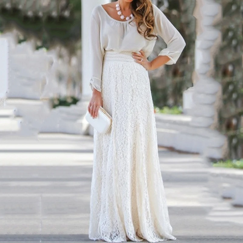 Летняя/Весенняя/Осенняя белая длинная юбка макси в стиле бохо новая Женская