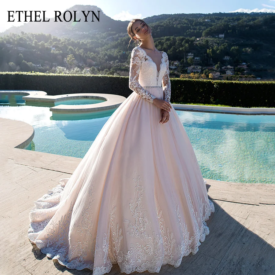 

Женское свадебное платье ETHEL ROLYN, с V-образным вырезом и открытой спиной, с длинным рукавом и бусинами, бальное платье с аппликацией, свадебное платье, 2024