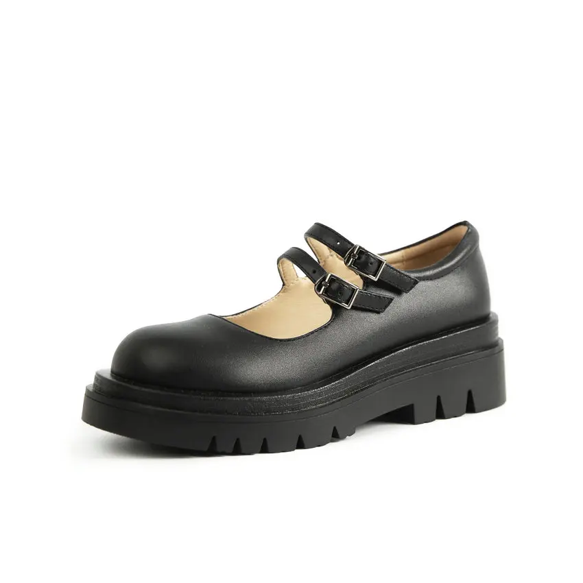 

ESVEVA 2021 Platform Spring Autumn Female Pumps Genuine Leather PU Square High Heels Round Toe Buckle Casual Women Shoes 34-43